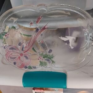 Decorative Glass Platter with Floral Design